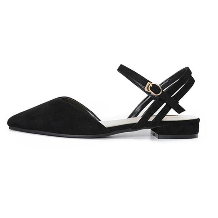 Woman's Fashion Adjustable Ankle Strap Buckle Pointed Toe Low Wedge Flat Sandals