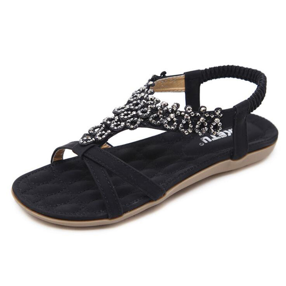 Women summer Bohemia Sandal T-Strap Elastic Back Beach Flip Flops Sandals