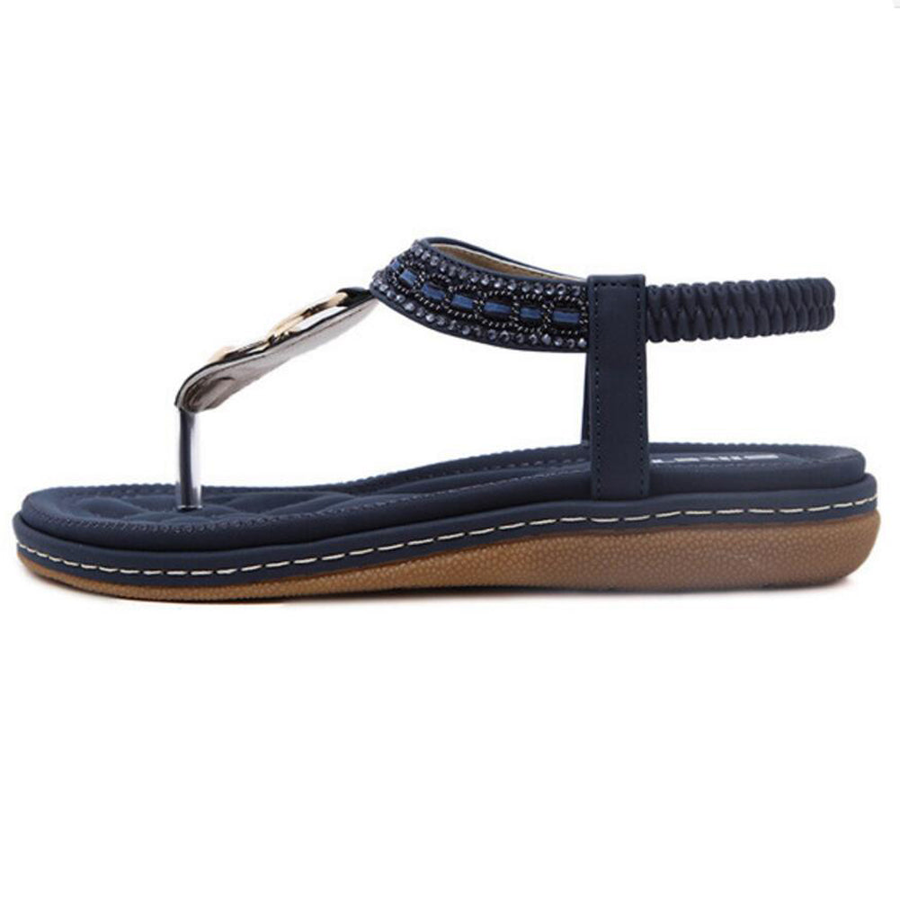 Women Elastic Strappy Thong Ankle Strap Sandals Bohemian  Slip on Flip Flops Shoes