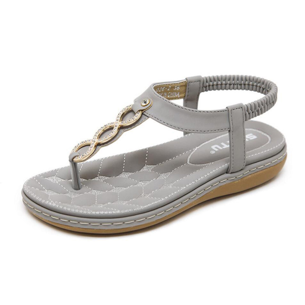 Womens Summer Thong Flat Sandals T-Strap Bohemian Rhinestone Slip On Flip Flops Shoes